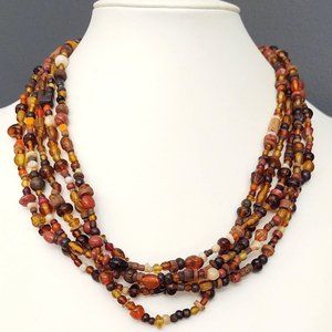 5 strand wood, glass, ceramic and stone necklace
